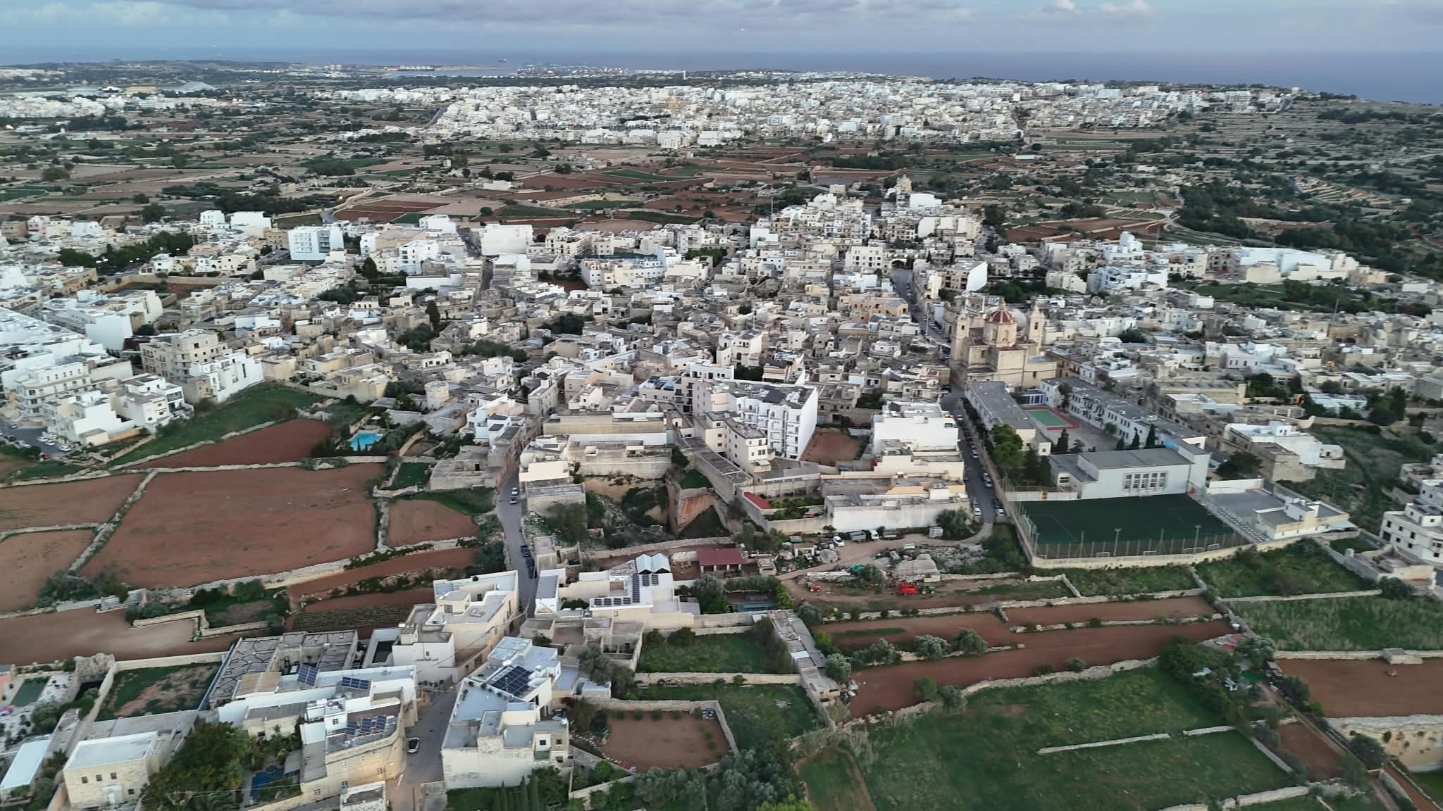 Aerial view of Qrendi and surrounding fields